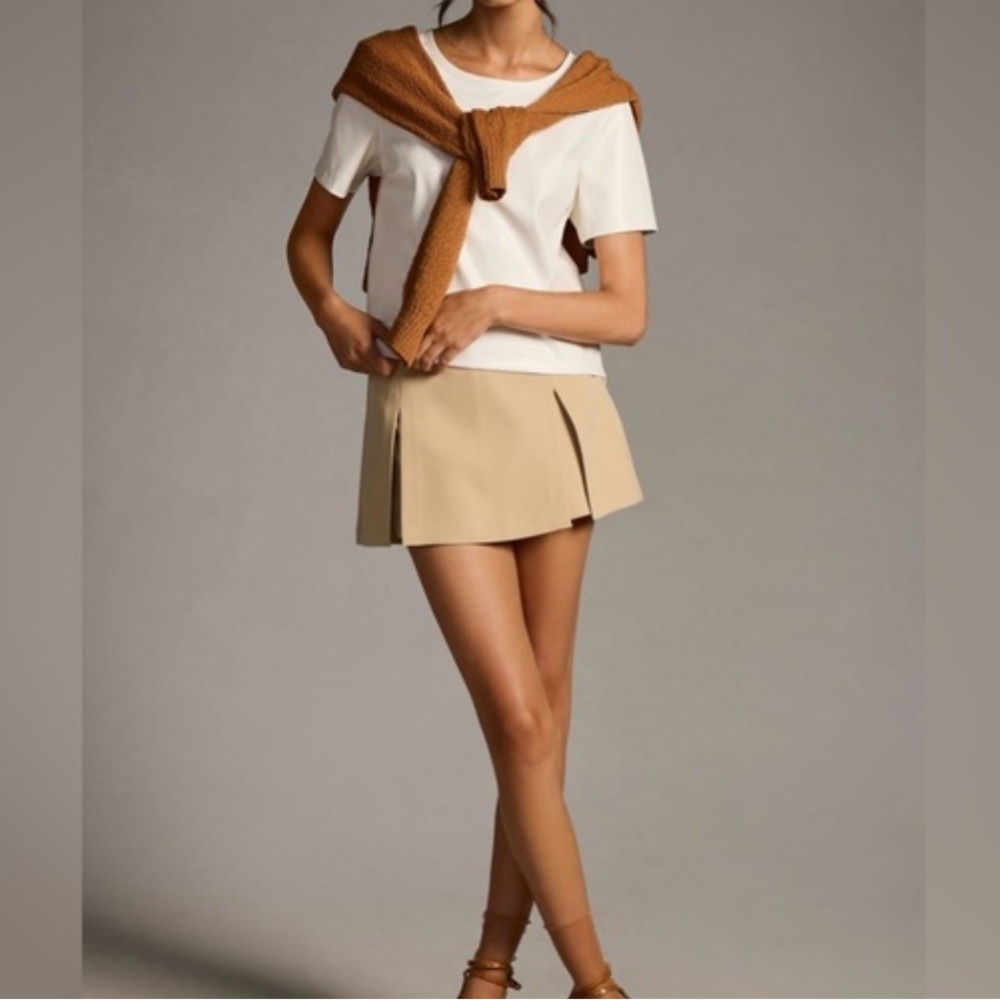C Est 1946 ivory off white pleather front short sleeve top blouse Size M